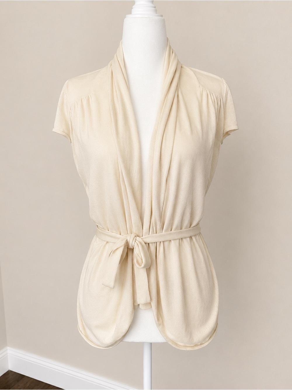 To the Max Cream Lightweight Silk/Cotton Knit Cardigan with Tie